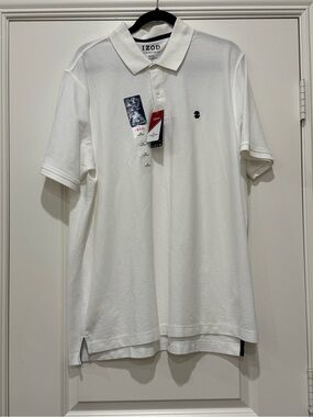 NWT Men’s Izod White Advantahe Moisure Wicking Stretch Polo Shirt X-Large